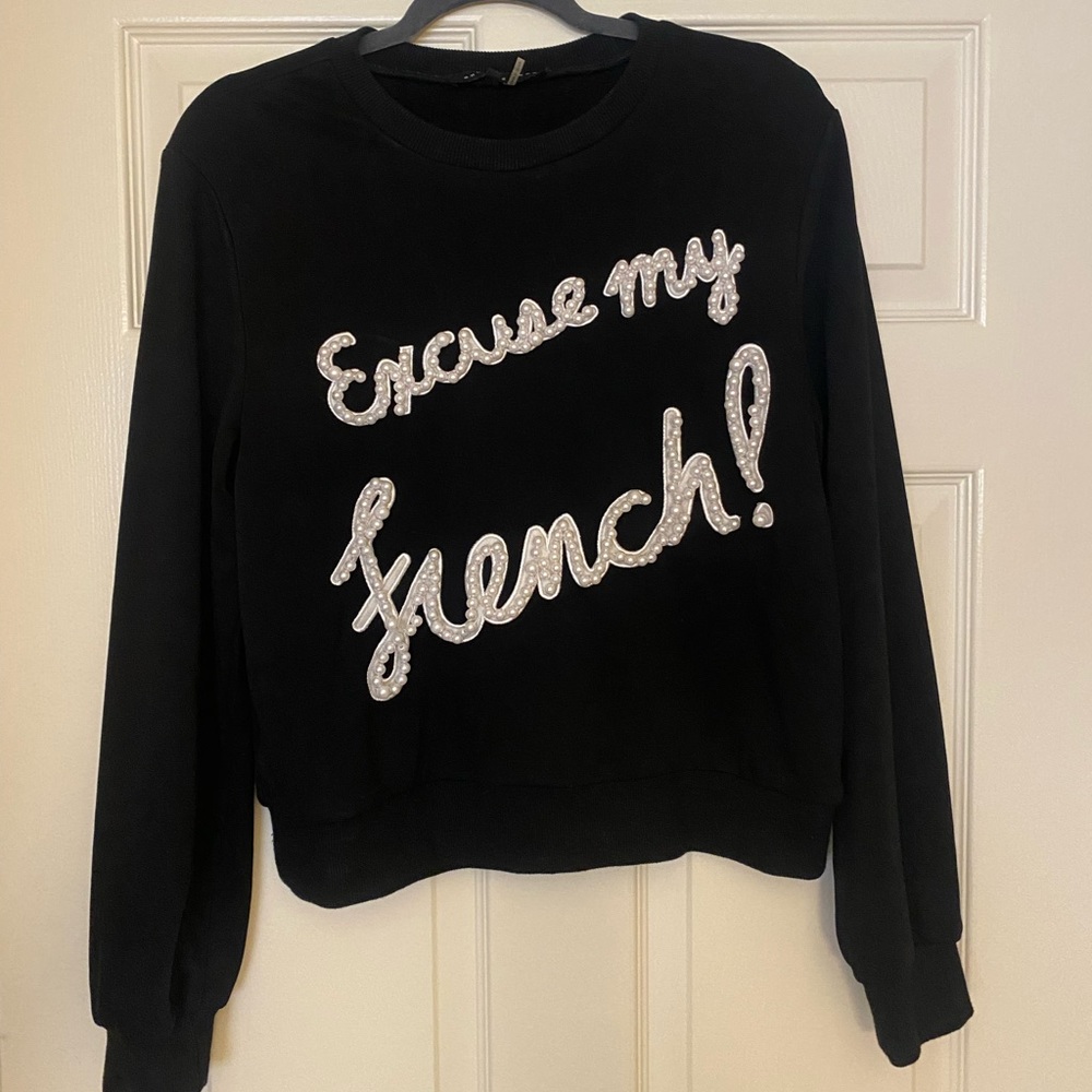 Endless Rose “Excuse My French” Embellished Cotton Sweater